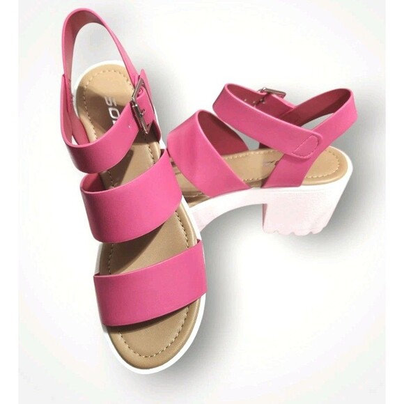 Women Size 6.5 Soda Sandals ACCOUNT Style Block Heel 2" Platform V Leather Shoe - Picture 5 of 7